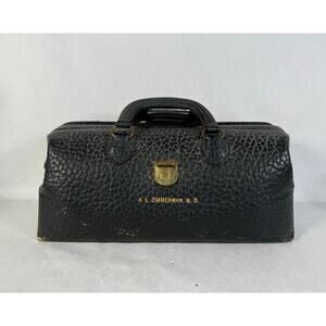 Vintage Lilly Black Pebbled Leather Doctor Bag Medical Travel Bag 13" Monogram